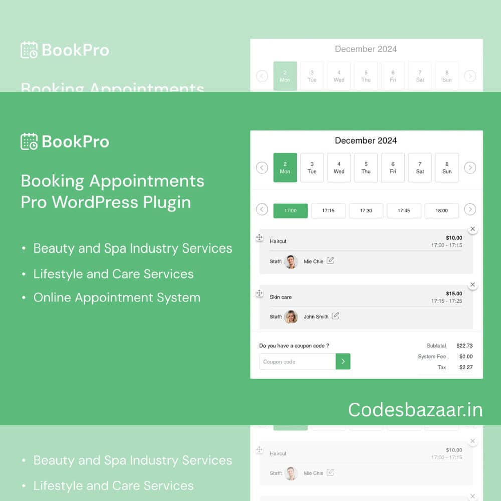 Appointment Booking WordPress Plugin - BookPro | Codesbazaar